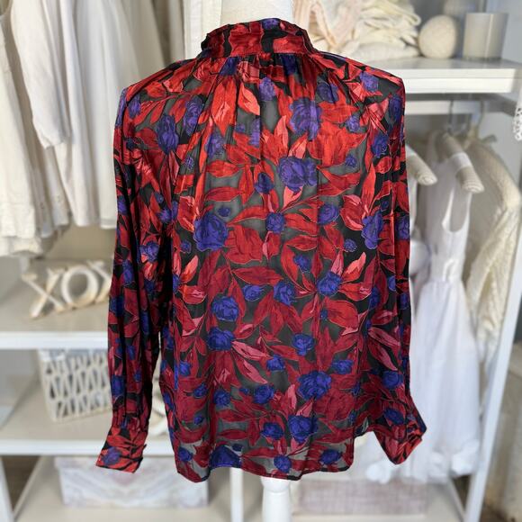 Worthington Women’s size medium sheer red and purple top, blouse , demure, #3645 - Picture 4 of 9